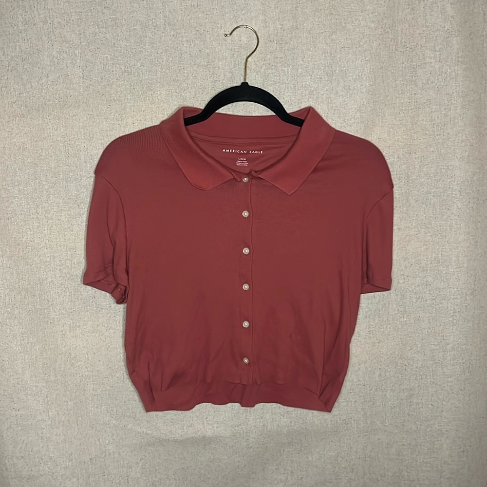 American Eagle Outfitters Women's Button-Up Crop Top
